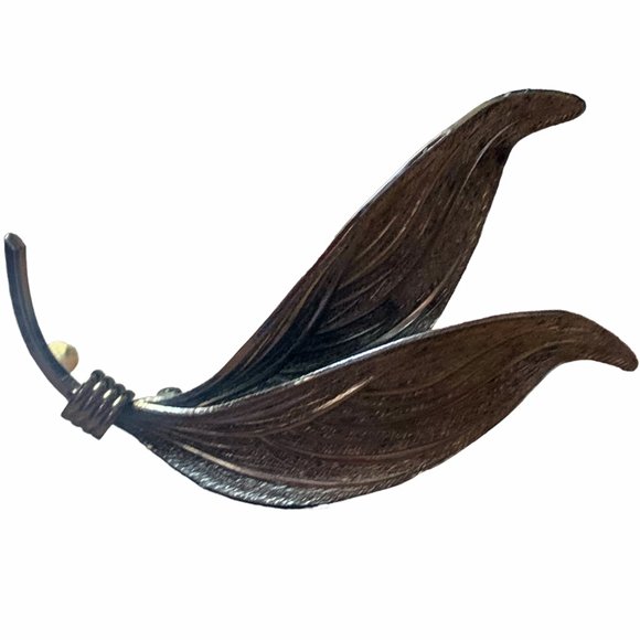 Vintage WELLS .925 Sterling‎ Silver Double Leave Pin / Brooch - Picture 3 of 7